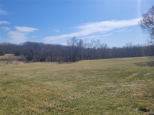 view of wooded area featuring a view of rural / pastoral area