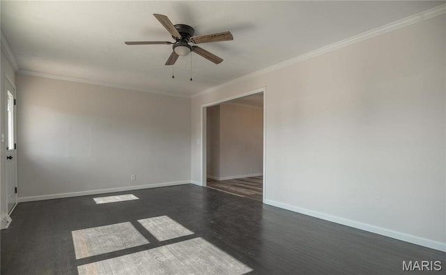 514 W Missouri St, Bloomfield, MO 63825 - empty room featuring baseboards, ceiling fan, crown molding, and dark wood-style flooring