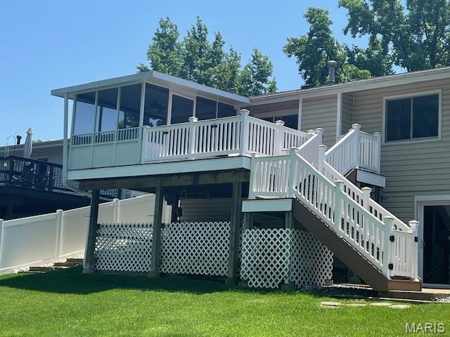 1211 Dorne Dr, Manchester, MO 63021 - back of house featuring stairway and a wooden deck