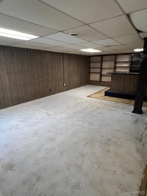1211 Dorne Dr, Manchester, MO 63021 - finished below grade area with a drop ceiling and wood walls