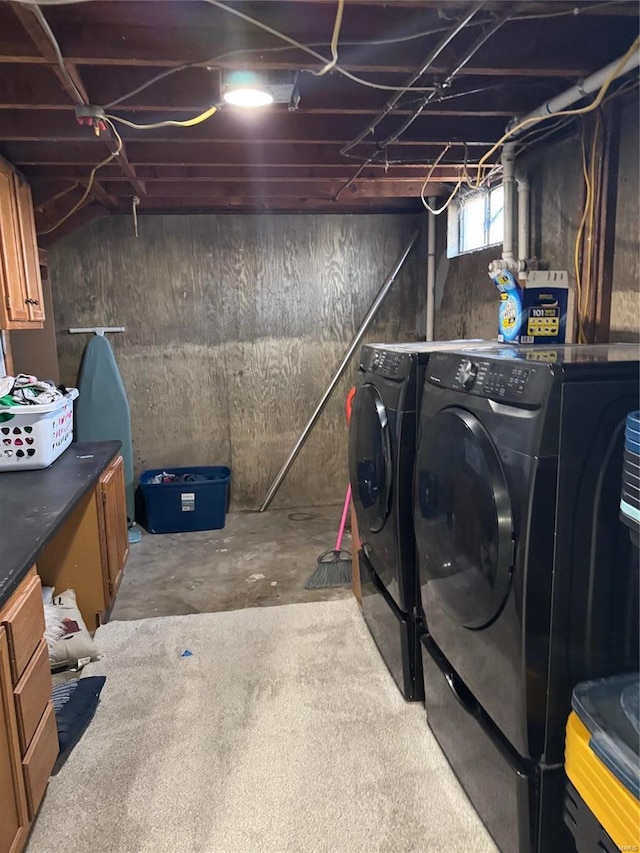 below grade area featuring independent washer and dryer