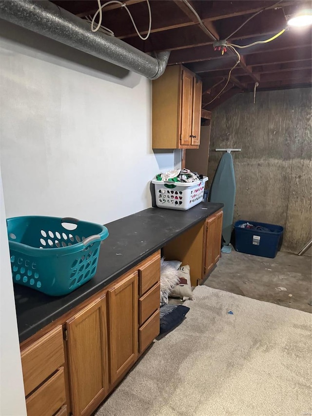 home office with concrete floors