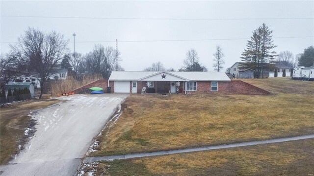 302 E Bay St, Pleasant Hill, IL 62366 - ranch-style house featuring driveway, a garage, and a front lawn