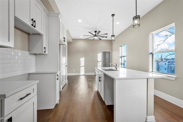 3330 Iowa Ave, Saint Louis, MO 63118 - kitchen with a sink, a ceiling fan, dark wood finished floors, baseboards, and recessed lighting