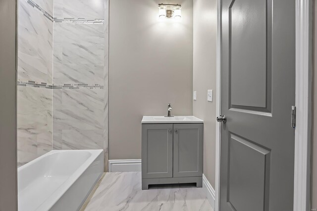 3330 Iowa Ave, Saint Louis, MO 63118 - bathroom featuring marble finish floors, vanity, and baseboards