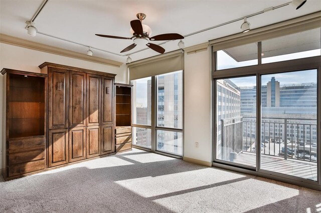 4909 Laclede Ave Unit 1401, Saint Louis, MO 63108 - unfurnished room with rail lighting, light colored carpet, and ceiling fan