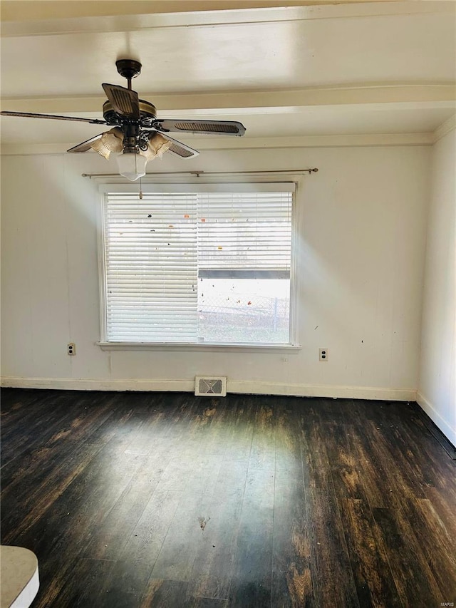 10719 Thorpe Ave, Saint Louis, MO 63114 - empty room featuring wood-type flooring, ceiling fan, baseboards, and beam ceiling