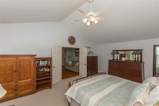 885 Morgan Rdg, High Ridge, MO 63049 - bedroom featuring lofted ceiling, ceiling fan, and light colored carpet