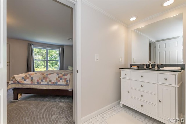 885 Morgan Rdg, High Ridge, MO 63049 - bathroom featuring vanity, crown molding, and recessed lighting