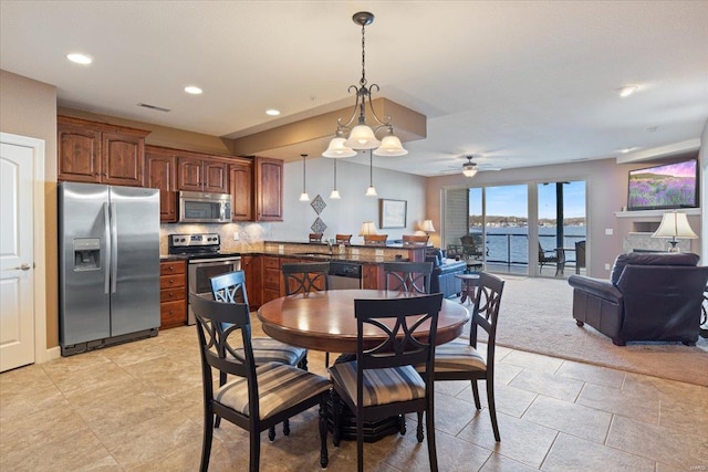 18051 Blue Anchor Dr Unit 522, Gravois Mills, MO 65037 - dining space featuring recessed lighting, a ceiling fan, and light tile patterned flooring