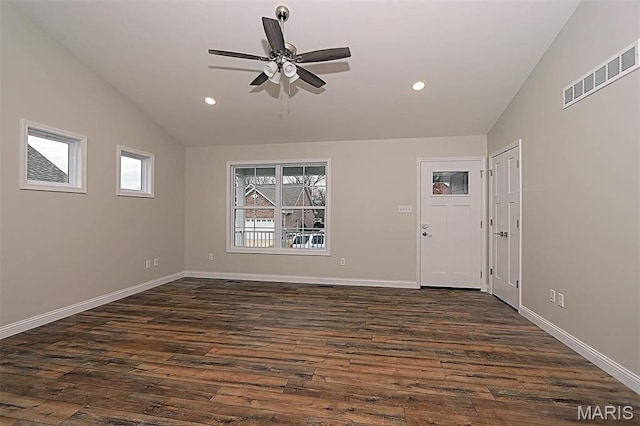40 Butterfield, Farmington, MO 63640 - entrance foyer with lofted ceiling, dark wood-style flooring, ceiling fan, recessed lighting, and baseboards