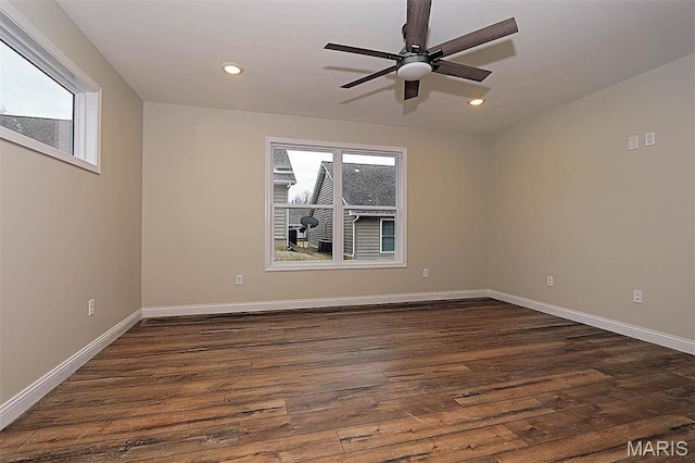 40 Butterfield, Farmington, MO 63640 - unfurnished room featuring a ceiling fan, dark wood-style floors, recessed lighting, and baseboards