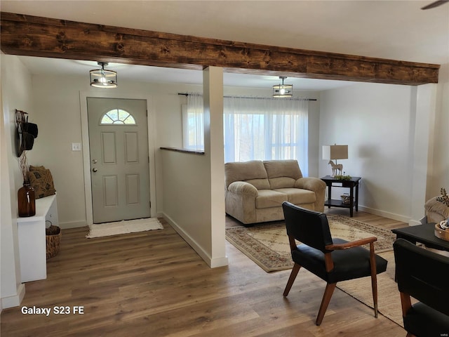 972 Sunny Ridge Vw, Union, MO 63084 - entrance foyer with beam ceiling, wood finished floors, and baseboards