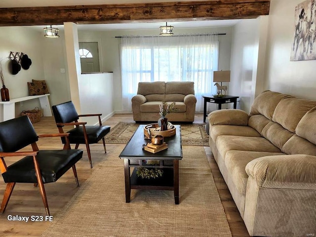 972 Sunny Ridge Vw, Union, MO 63084 - living area featuring wood finished floors and beamed ceiling