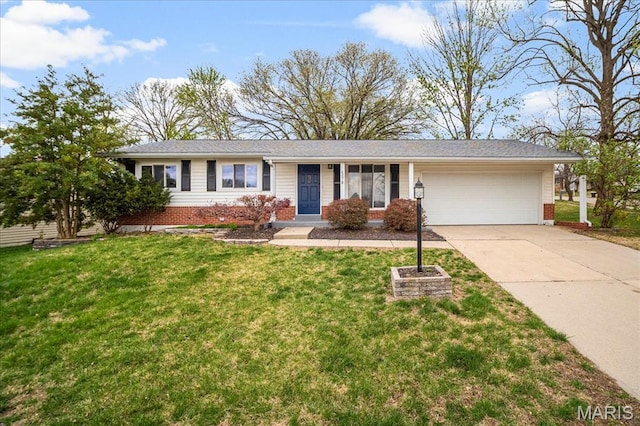 4501 Conleth Dr, Saint Louis, MO 63129 - ranch-style home featuring brick siding, an attached garage, concrete driveway, and a front yard