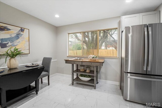 4501 Conleth Dr, Saint Louis, MO 63129 - home office with baseboards, light marble finish floors, and recessed lighting