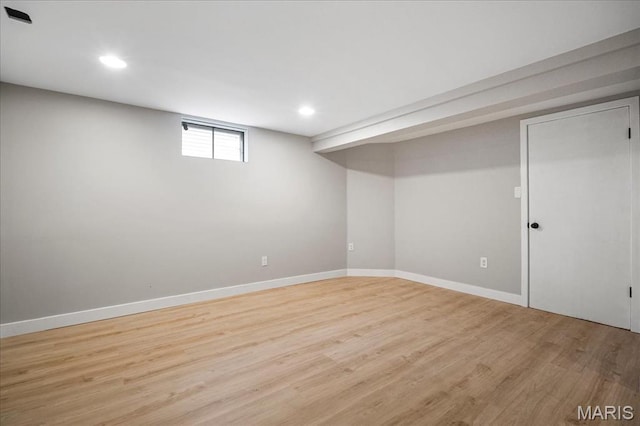 4501 Conleth Dr, Saint Louis, MO 63129 - basement featuring light wood-type flooring, recessed lighting, and baseboards