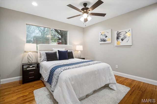 4501 Conleth Dr, Saint Louis, MO 63129 - bedroom with baseboards, wood finished floors, recessed lighting, and a ceiling fan