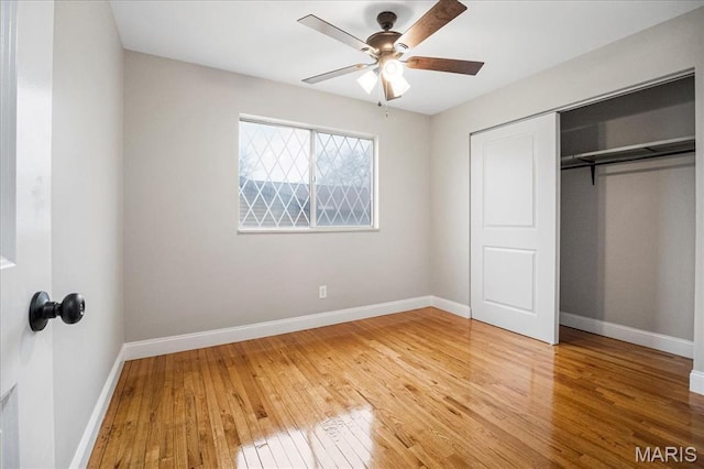 4501 Conleth Dr, Saint Louis, MO 63129 - unfurnished bedroom featuring light wood-type flooring, baseboards, a closet, and ceiling fan