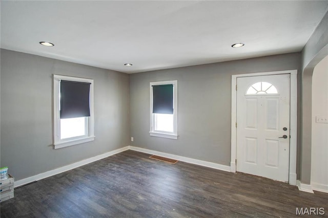 330 Grant St, Bethalto, IL 62010 - foyer entrance featuring dark wood-style floors, recessed lighting, and baseboards