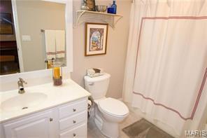 14342 N 1025th St, Effingham, IL 62401 - full bath featuring vanity, toilet, and a shower with shower curtain