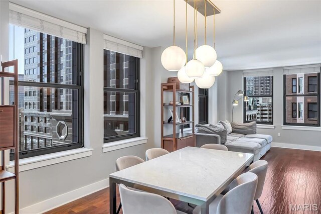314 N Broadway Unit 903, Saint Louis, MO 63102 - dining space featuring dark wood-style floors and baseboards