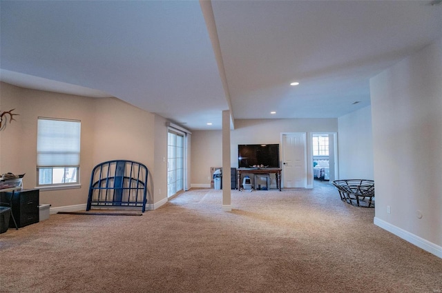 450 Worth St, Holts Summit, MO 65043 - living room with carpet, baseboards, plenty of natural light, and recessed lighting