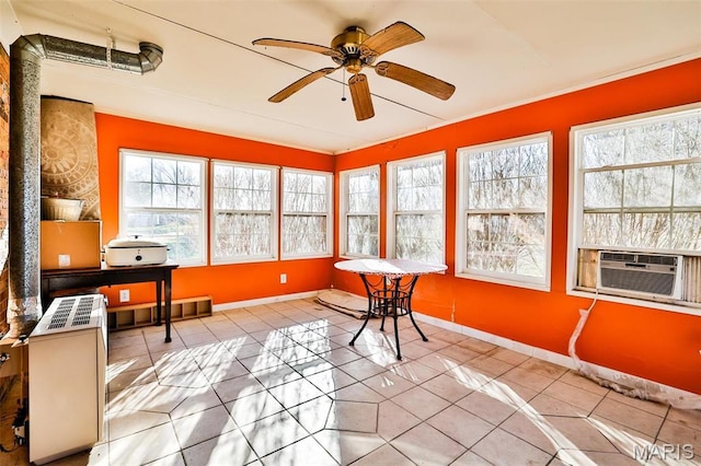 sunroom with vaulted ceiling and cooling unit