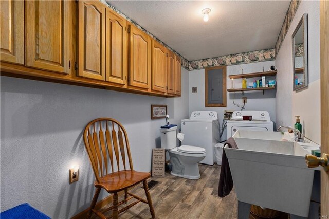3153 N 2225th, Beecher City, IL 62414 - laundry room featuring washer and dryer, dark wood-type flooring, and electric panel