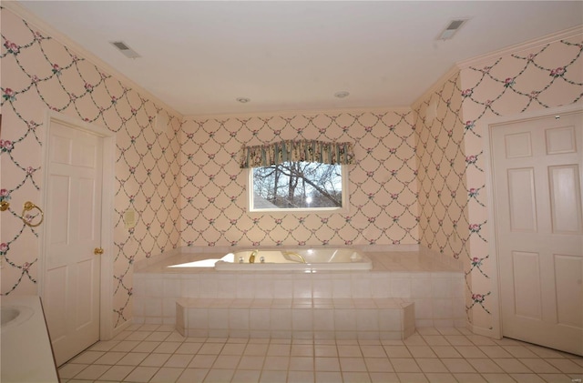 821 Oak Knoll Rd, Rolla, MO 65401 - full bathroom with tile patterned floors, ornamental molding, and a garden tub