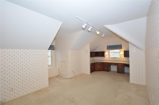 821 Oak Knoll Rd, Rolla, MO 65401 - bonus room featuring wallpapered walls, lofted ceiling, and light colored carpet