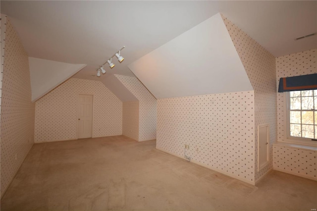 821 Oak Knoll Rd, Rolla, MO 65401 - bonus room with carpet, wallpapered walls, and vaulted ceiling