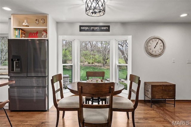 1578 Mason Knoll Rd, Town And Country, MO 63131 - dining space with recessed lighting, wood finished floors, and baseboards