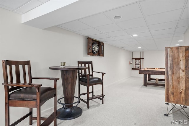 1578 Mason Knoll Rd, Town And Country, MO 63131 - playroom with baseboards, recessed lighting, a paneled ceiling, and carpet floors