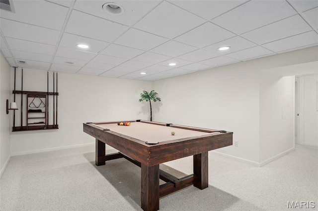 1578 Mason Knoll Rd, Town And Country, MO 63131 - rec room with baseboards, pool table, recessed lighting, carpet flooring, and a paneled ceiling