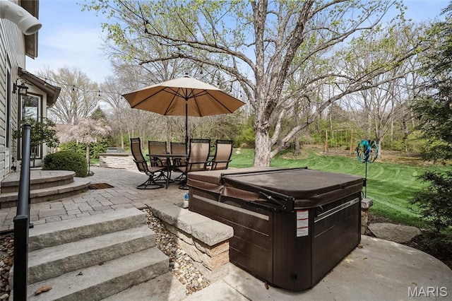 1578 Mason Knoll Rd, Town And Country, MO 63131 - view of patio with a hot tub and outdoor dining area