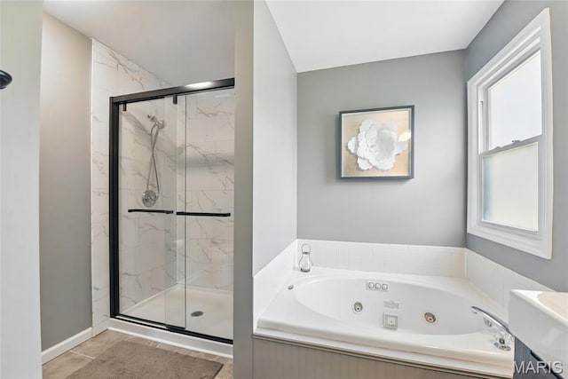 429 Arbor Meadow Ct, Ballwin, MO 63021 - bathroom with a jetted tub and a marble finish shower