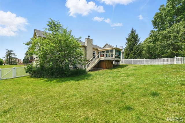 429 Arbor Meadow Ct, Ballwin, MO 63021 - back of property featuring a sunroom, stairs, and a chimney