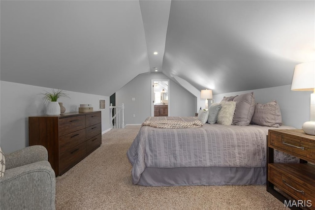 7603 Devonshire Ave, Shrewsbury, MO 63119 - bedroom featuring carpet flooring, vaulted ceiling, recessed lighting, and baseboards