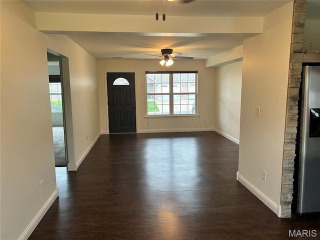 40 Pecan Tree Ln, Farmington, MO 63640 - entryway with a ceiling fan, dark wood-type flooring, and baseboards