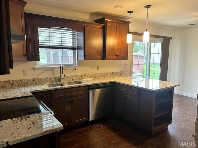 40 Pecan Tree Ln, Farmington, MO 63640 - kitchen featuring dishwasher, a sink, a peninsula, and plenty of natural light