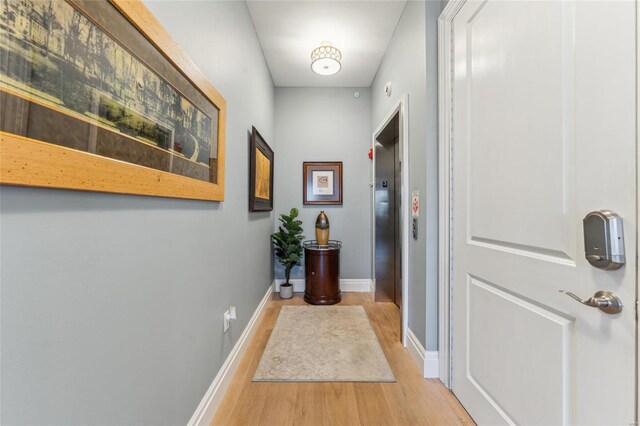 4411 Mcpherson Ave Unit 3, Saint Louis, MO 63108 - corridor with light wood-style floors, baseboards, and elevator