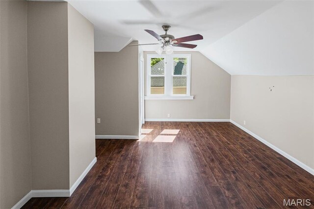 911 Grand Ave, Edwardsville, IL 62025 - bonus room featuring hardwood / wood-style floors, a ceiling fan, vaulted ceiling, and baseboards