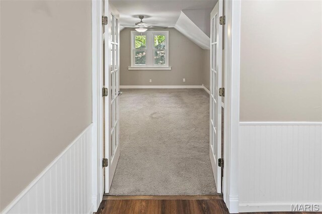 911 Grand Ave, Edwardsville, IL 62025 - additional living space with ceiling fan, lofted ceiling, and a wainscoted wall