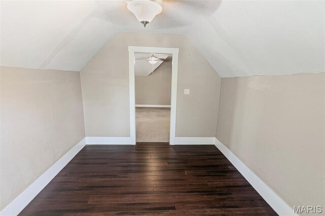 911 Grand Ave, Edwardsville, IL 62025 - additional living space featuring wood finished floors, lofted ceiling, ceiling fan, and baseboards