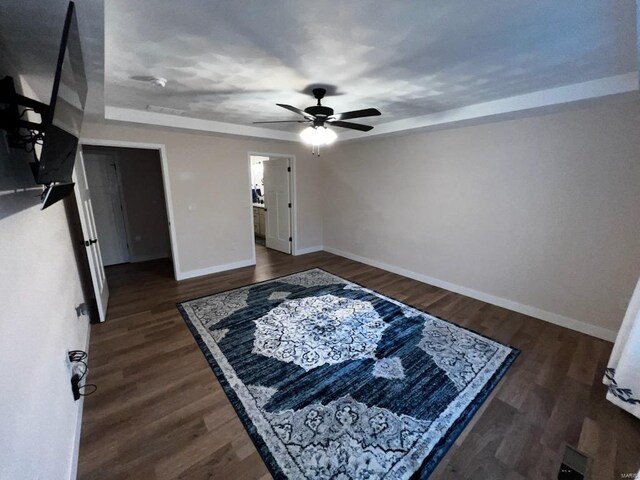 948 Half Moon, Caseyville, IL 62232 - bedroom with baseboards, dark wood finished floors, and a ceiling fan