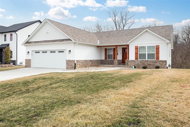 948 Half Moon, Caseyville, IL 62232 - ranch-style home with brick siding, an attached garage, concrete driveway, and a front lawn