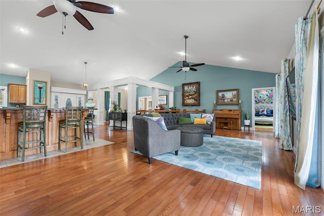 149 Windy Point Ave, Cape Girardeau, MO 63701 - living room featuring a ceiling fan, lofted ceiling, and light wood-style flooring