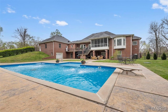 149 Windy Point Ave, Cape Girardeau, MO 63701 - view of pool with a sunroom, a patio area, stairway, and a diving board