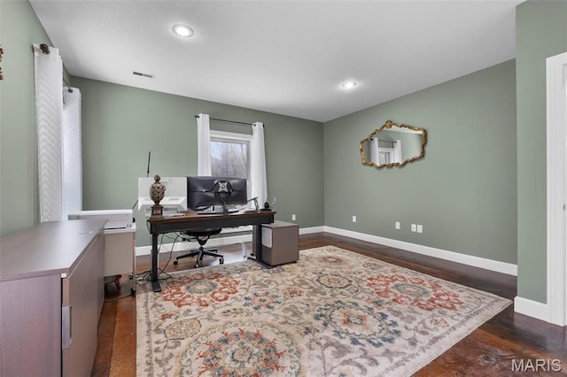 149 Windy Point Ave, Cape Girardeau, MO 63701 - office space with baseboards, dark wood finished floors, and recessed lighting